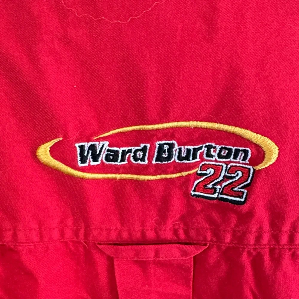 Vintage Ward Burton Men's Red Button Down Shirt Cat Racing NASCAR Medium‎